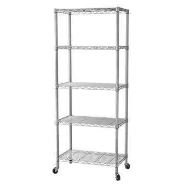 Imagem de SINGAYE 5 prateleiras, prateleiras de armazenamento, armários de arame, organizadores de banheiro, despensa de metal, cozinha, garagem, prateleira, organização, casa, prateleira, cesta de rede branca