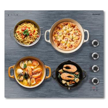 Imagem de Karienvir Cooktop Elétrico De 24", Fogão 4 Bocas, 6000W, Grão Escovado, 9 Níveis Potência, 220V-240V, Radiante Embutido, Controle Por Botão, Trava Segurança, Temporizador, Pausa