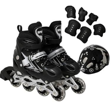 Imagem de Patins Roller Inline 4 Rodas Skates Ajustavél - Patins Inline para Jovens e Adultos - Confortável e Seguro para Iniciantes + Kit Completo com Capacete e Proteções (Preto/Preto, Roller M (33 ao 36))