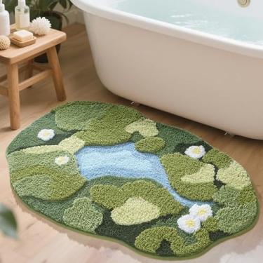 Imagem de HIGHSEASON Tapete de banho fofo de musgo, tapete de banheiro com área floral verde 3D, antiderrapante, absorvente de água, tapete tufado para chuveiro, pia, quarto, decoração de acessórios de casa (51