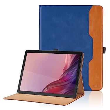 Imagem de Capa para Lenovo Tab M9 2023 de 2023 (TB-310FU) - Capa protetora de couro PU com alça de mão e bolso, azul