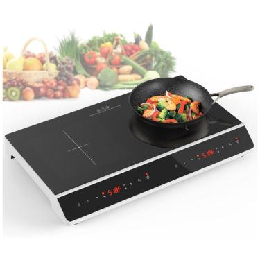Imagem de Cooktop de Indução Elétrico com 2 Queimadores, Controle Digital, 10 Níveis de Temperatura e Trava de Segurança, 110V 4000W, GIHETKUT, Preto