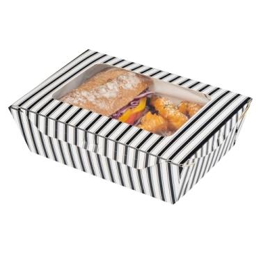 Imagem de Restaurantware Caixas para viagem, embalagem com 200 recipientes de papel de 1,615 g, à prova de graxa, sustentável, descartáveis, preto e branco, lancheira para catering, padaria, festa