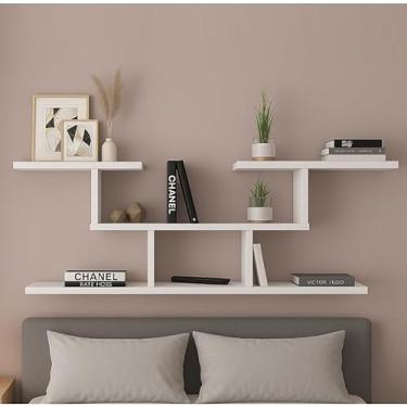 Imagem de Prateleira Flutuante Decorativa em T, Branca, Estilo Moderno para Sala, Quarto, 3 Níveis