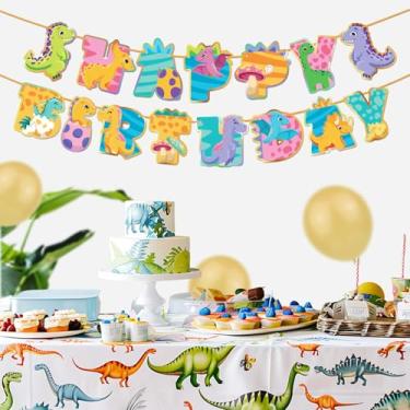 Imagem de Banner de feliz aniversário de dinossauro, placa de aniversário para decoração de festa, decoração de aniversário para crianças (dinossauro fofo)