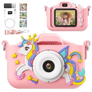 Imagem de PHNIXGAM Câmera infantil unicórnio rosa, câmera digital para crianças, meninos, meninas, crianças, brinquedo com tela de 5 cm, cartão de 32 GB para aniversário de 3 a 12 anos (um unicórnio rosa)