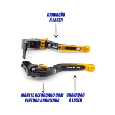 Imagem de Manete Esportivo Moto GSXR 750 GSXR 1000 LASER DUPLO - NoBrand, Preto 