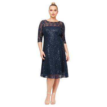 Imagem de S.L. Fashions Vestido feminino plus size com renda e lantejoulas, Renda azul marinho, 52