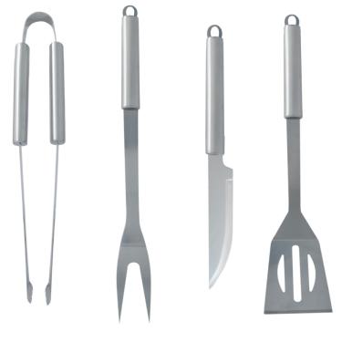 Imagem de Kit Churrasco 4 Peças em Aço Inoxidável, Garfo, Faca, Pegador e Espátula com Maleta de Alumínio