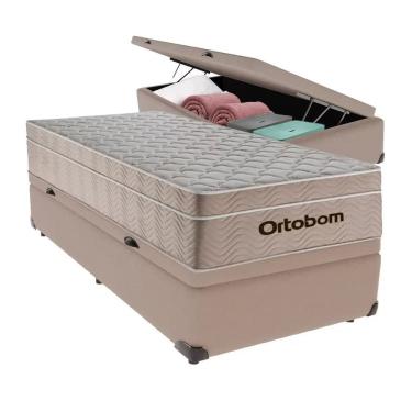 Imagem de Cama Box Baú Solteiro Bege Colchão Molas Ensacadas Airtech Spring 88x188 - Ortobom