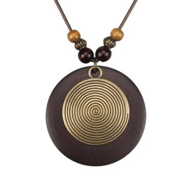 Imagem de joymiao Colares boêmios femininos longos de couro com pingente grande, joia hippie boho, colar com pingente, Couro sintético, Sem Pedra Preciosa