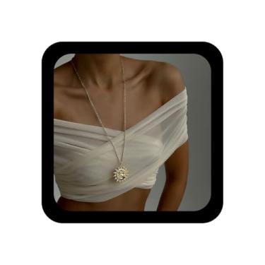 Imagem de Xduargs Colar Boho com rosto de sol, gargantilha, vintage, pingente de nascer do sol, colares dourados de girassol, gargantilha com rosto de lua, suéter longo, colares de corrente para mulheres