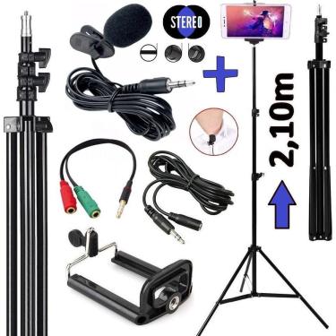 Imagem de Kit Youtuber Tripé 2,10M + Microfone De Lapela Profissional
