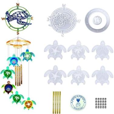 Imagem de Xidmold Kit de moldes de resina de sino de vento de tartaruga marinha, kit de molde de resina de silicone para fundição de sino de vento, moldes de resina epóxi de tartaruga suprimentos de artesanato para decorações de sino de vento faça você mesmo decoração de casa