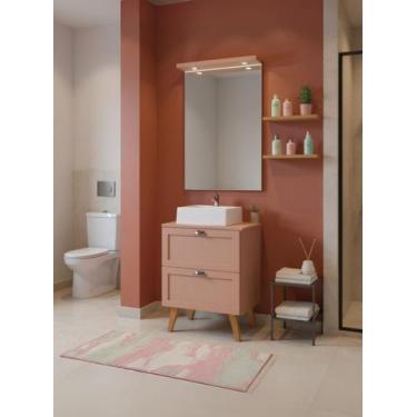 Imagem de Gabinete para Banheiro com Tampo Cuba e Espelheira 60cm Retro Mdf Rosa