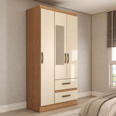 Imagem de Guarda-Roupa Solteiro Alohomora 3 Portas 2 Gavetas com Espelho Cinamomo/Off White - Panorama Móveis