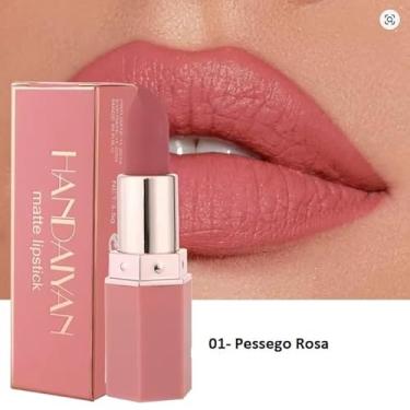 Imagem de Batom Matte acabamento em veludo de longa duração, cor labial fosca suave, à prova d'água, à prova de manchas (01- Pessego Rosa)