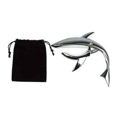Imagem de YIJU Capotraste Shark para guitarra, portátil, acessório para guitarra, capotraste de mola de liga de zinco, para violões clássicos, bandolim, baixo, Prata Brilhante