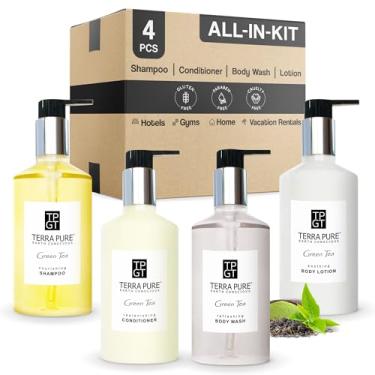 Imagem de Kit de amenidades 1-Shoppe Terra Pure Ecobox | Sabonete de chá verde | xampu, condicionador, loção corporal, sabonete líquido | 300 ml | Artigos de higiene pessoal de hotel a granel