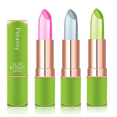Imagem de Petansy 3 pacotes de batom Aloe Vera, hidratante labial nutritivo de longa duração, conjunto de brilho labial com mudança de cor