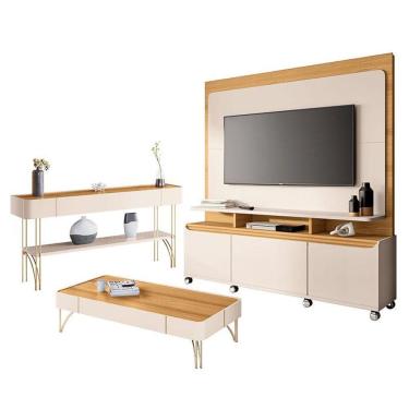 Imagem de Estante Home Theater Quantum E Aparador Vivant E Mesa De Centro Cadenza Off White Cinamomo- Hb Móveis