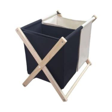 Imagem de Cesto Duplo de Roupa Suja 70L - Madeira Pinus - Organibox