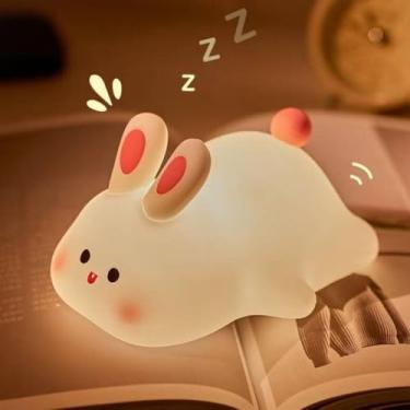 Imagem de Luminária de Coelhinho Branca – LED Toque 3 Níveis de Brilho, USB, Luz Noturna Infantil Criativa, Decoração Quarto Bebê e Presente Criativo (8cm x11cm x 14cm)