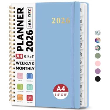 Imagem de Agenda 2026 21,6 cm x 28 cm, agenda semanal e mensal, janeiro de 2026 a dezembro de 2026, agenda espiral de capa dura com abas mensais, páginas de notas, perfeito para mulheres e homens, A4 - azul
