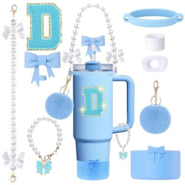 Imagem de Conjunto de acessórios para copos Stanley de 9 peças - para copos de 850 g 1,134 g com alça - Kit Bule inclui topo de palha e bota, pingente, alça de pérola e adesivos - Presentes estéticos para