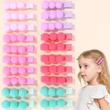 Imagem de Grampos de cabelo para meninas e bebês, 8 peças, Bico de Pato Pompom cores alegres, totalmente forrados, laços de cabelo de 5.6 cm, presilhas de jacaré para meninas e crianças