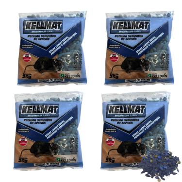 Imagem de Kellmat Raticida Semente de Girassol 4 Sachês 25g Azul Kelldrin