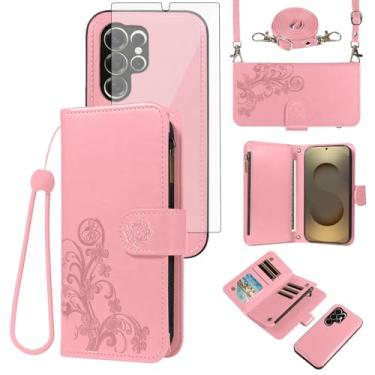 Imagem de Asuwish Capa de celular para Samsung Galaxy S25 Ultra 5G Carteira com zíper destacável com protetor de tela de vidro temperado, suporte de cartão de flores S25Ultra 25S S 25 25Ultra 6.9 2025 feminino