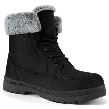 Imagem de Alicegana Botas femininas de algodão quente pele neve inverno cadarço liso bonito plus size confortável tornozelo plataforma, 008 Preto, 10.5