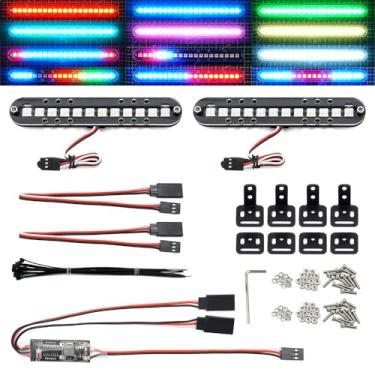 Imagem de Barra de luz LED RC lâmpada de teto farol kit de luz traseira para-choque compatível com traxxas RC carro caminhão rastreador Tamiya Losi HPI Rustler luzes axiais da polícia (100 mm 2 bar)
