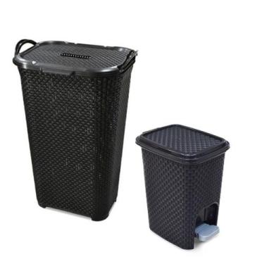 Imagem de Kit Cesto Organizador Multiuso 50L + Lixeira Pedal Rattan 7L - Arqplas