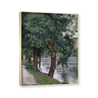 Imagem de Moldura de champanhe. Pinturas a óleo famosas, (Willow Trees) por Ferdinand Hodler, reprodução impressa em tela, arte de cenário para decoração de sala de estar. 30 x 40 cm-11,8 x 15,7 pol