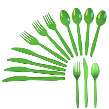 Imagem de Sveikie Conjunto de talheres de plástico resistente descartáveis, incluindo garfos, facas e colheres verdes de festa, 80 peças cada, adequado para festas, casamentos, aniversários, escritórios em casa