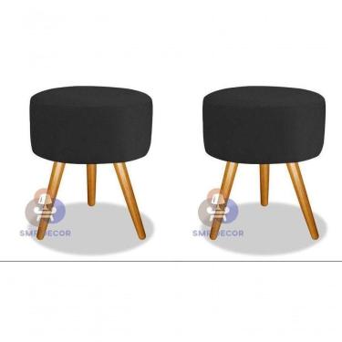 Imagem de Kit 02 Puff Redondo Pés Palito Preto