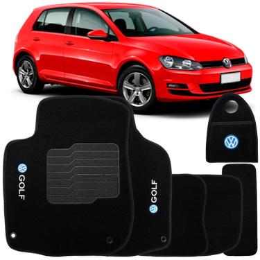Imagem de Jogo Tapete Automotivo Carpete + Lixeira Golf 2014 à 2018 Soft Logo Bordado Preto 6 Peças