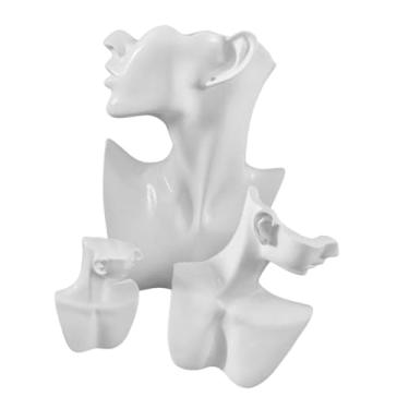 Imagem de Deevoka Kit de manequim para exposição de joias em resina de 3 tamanhos para exposição de loja de varejo, suporte para colar, lateral, Branco