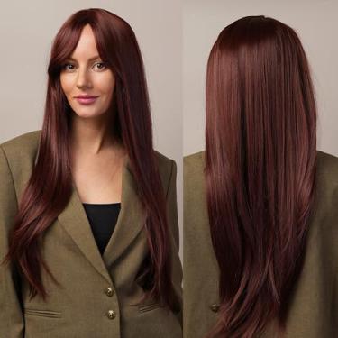 Imagem de Peruca Vermelha Longa Lisa Auburn Parte do Meio Resistente ao Calor Cabelo Sintético Sem Cola Uso 3 Segundos Perfeito para Festas de Cosplay e Halloween 78 cm de Comprimento
