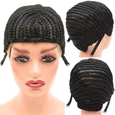 Imagem de Royota Touca de peruca de crochê, respirável, trançada, cornrow com alça ajustável para facilitar a costura no cabelo, tecer o cabelo, sem cola, touca de crochê com pentes para fazer peruca de cabelo