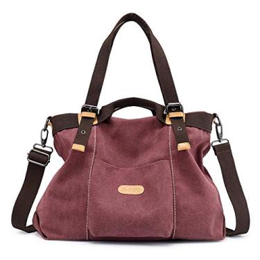Imagem de Bolsa feminina Hobo de lona casual vintage bolsa de ombro bolsa bolsa de compras transversal bolsa de compras, Borgonha, 11.4''(H)* 14.96''(L)* 4.72''(W)