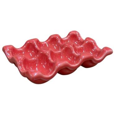 Imagem de Porta Ovos de Cerâmica Organizador p/Cozinha Decoração (Vermelho)