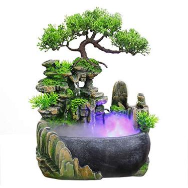 Imagem de Fonte de água para área de trabalho de relaxamento interno, recurso de cascata interna de meditação zen com bomba automática, cachoeira iluminada para decoração de mesa de quarto de escritório em casa