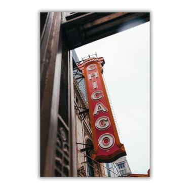 Imagem de Summit Designs Placa de teatro Chicago Impressão de arte de parede 28 x 35 cm sem moldura vintage neon vermelho decoração urbana sala de estar escritório arte industrial