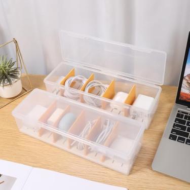 Imagem de Caixa de gerenciamento de cabos de plástico com tampa, caixa organizadora de cabos, caixa organizadora de cabos de dados com divisórias removíveis, estojo organizador de cabos transparente, acessórios