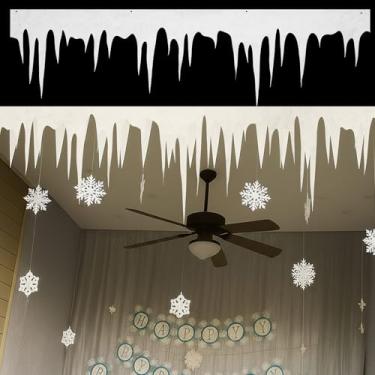 Imagem de VioraWhite 6 peças de decoração de teto de gelo para pendurar no Natal, recortes de bordas de gelo de feltro branco, 140 cm, enfeites de franja pendurados para pendurar no país das maravilhas de