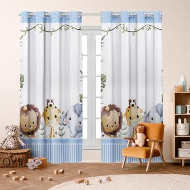Imagem de Cortina Infantil Estampada, 300x220 cm, 2 Folhas, Poliéster, Decorativa, para Quarto de Menino/Menina (SAFARI KIDS AZUL)