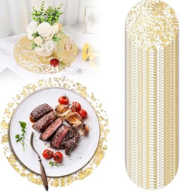 Imagem de Conjunto de 50 peças de jogo americano dourado, tapetes de mesa redondos de 33 cm, tapetes de mesa prensados de malha dourada, tapetes decorativos para mesa de jantar de decoração de casa, corredor de